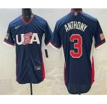 Men's USA #3 Roman Anthony Navy 2026 World Baseball Classic Cool Base Jersey