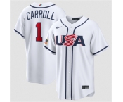 Men's USA Baseball #1 Corbin Carroll White 2026 World Baseball Classic Home Stadium Stitched Jersey