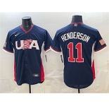 Men's USA Baseball #11 Gunnar Henderson Navy 2026 World Baseball Classic Road Stadium Stitched Jersey