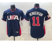 Men's USA Baseball #11 Gunnar Henderson Navy 2026 World Baseball Classic Road Stadium Stitched Jersey