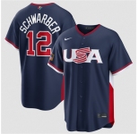 Men's USA Baseball #12 Kyle Schwarber Navy 2026 World Baseball Classic Road Stadium Stitched Jersey