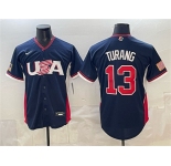 Men's USA Baseball #13 Brice Turang Navy 2026 World Baseball Classic Road Stadium Stitched Jersey