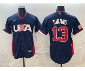 Men's USA Baseball #13 Brice Turang Navy 2026 World Baseball Classic Road Stadium Stitched Jersey