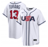 Men's USA Baseball #13 Brice Turang White 2026 World Baseball Classic Home Stadium Stitched Jersey