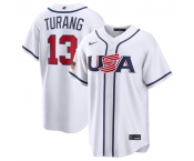Men's USA Baseball #13 Brice Turang White 2026 World Baseball Classic Home Stadium Stitched Jersey