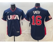 Men's USA Baseball #16 Will Smith Navy 2026 World Baseball Classic Road Stadium Stitched Jersey