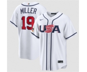 Men's USA Baseball #19 Mason Miller White 2026 World Baseball Classic Home Stadium Stitched Jersey