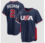 Men's USA Baseball #2 Alex Bregman Navy 2026 World Baseball Classic Road Stadium Stitched Jersey