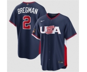 Men's USA Baseball #2 Alex Bregman Navy 2026 World Baseball Classic Road Stadium Stitched Jersey