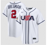 Men's USA Baseball #2 Alex Bregman White 2026 World Baseball Classic Home Stadium Stitched Jersey