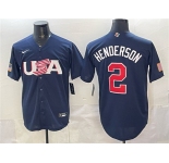 Men's USA Baseball #2 Gunnar Henderson Navy World Baseball Classic Stitched Jersey