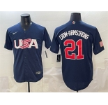 Men's USA Baseball #21 Pete Crow-Armstrong Navy World Baseball Classic Stitched Jersey