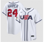 Men's USA Baseball #24 Bryce Harper White 2026 World Baseball Classic Home Stadium Stitched Jersey