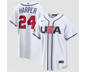 Men's USA Baseball #24 Bryce Harper White 2026 World Baseball Classic Home Stadium Stitched Jersey