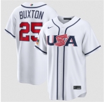Men's USA Baseball #25 Byron Buxton White 2026 World Baseball Classic Home Stadium Stitched Jersey