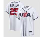 Men's USA Baseball #25 Byron Buxton White 2026 World Baseball Classic Home Stadium Stitched Jersey