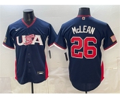 Men's USA Baseball #26 Nolan McLean Navy 2026 World Baseball Classic Road Stadium Stitched Jersey