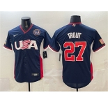 Men's USA Baseball #27 Mike Trout Navy 2026 World Baseball Classic United States 250th Anniversary Patch Road Stadium Stitched Jersey