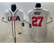 Men's USA Baseball #27 Mike Trout White 2026 World Baseball Classic Home Stadium Stitched Jersey