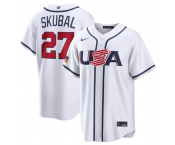 Men's USA Baseball #27 Tarik Skubal White 2026 World Baseball Classic Home Stadium Stitched Jersey