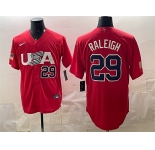 Men's USA Baseball #29 Cal Raleigh 2023 Red World Baseball Classic Stitched Jersey