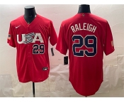 Men's USA Baseball #29 Cal Raleigh 2023 Red World Baseball Classic Stitched Jersey