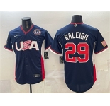 Men's USA Baseball #29 Cal Raleigh Navy 2026 World Baseball Classic United States 250th Anniversary Patch Road Stadium Stitched Jersey