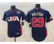 Men's USA Baseball #29 Cal Raleigh Navy 2026 World Baseball Classic United States 250th Anniversary Patch Road Stadium Stitched Jersey
