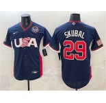 Men's USA Baseball #29 Tarik Skubal Navy 2026 World Baseball Classic United States 250th Anniversary Patch Road Stadium Stitched Jersey