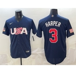 Men's USA Baseball #3 Bryce Harper Navy World Baseball Classic Stitched Jersey