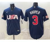 Men's USA Baseball #3 Bryce Harper Navy World Baseball Classic Stitched Jersey