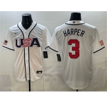Men's USA Baseball #3 Bryce Harper White 2026 World Baseball Classic Home Stadium Stitched Jersey