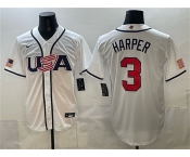 Men's USA Baseball #3 Bryce Harper White 2026 World Baseball Classic Home Stadium Stitched Jersey