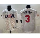 Men's USA Baseball #3 Bryce Harper White World Baseball Classic Stitched Jersey
