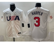 Men's USA Baseball #3 Bryce Harper White World Baseball Classic Stitched Jersey