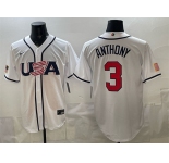 Men's USA Baseball #3 Roman Anthony White 2026 World Baseball Classic Home Stadium Stitched Jersey