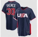 Men's USA Baseball #30 Paul Skenes Navy 2026 World Baseball Classic Road Stadium Stitched Jersey