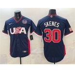 Men's USA Baseball #30 Paul Skenes Navy 2026 World Baseball Classic United States 250th Anniversary Patch Road Stadium Stitched Jersey
