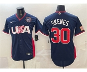 Men's USA Baseball #30 Paul Skenes Navy 2026 World Baseball Classic United States 250th Anniversary Patch Road Stadium Stitched Jersey