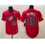 Men's USA Baseball #30 Paul Skenes Red 2026 World Baseball Classic United States 250th Anniversary Patch Stadium Stitched Jersey