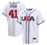 Men's USA Baseball #41 Joe Ryan White 2026 World Baseball Classic Home Stadium Stitched Jersey