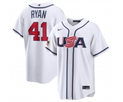 Men's USA Baseball #41 Joe Ryan White 2026 World Baseball Classic Home Stadium Stitched Jersey
