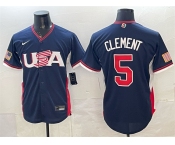 Men's USA Baseball #5 Ernie Clement Navy 2026 World Baseball Classic Road Stadium Stitched Jersey