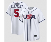 Men's USA Baseball #5 Ernie Clement White 2026 World Baseball Classic Home Stadium Stitched Jersey