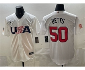 Men's USA Baseball #50 Mookie Betts White World Baseball Classic Stitched Jersey