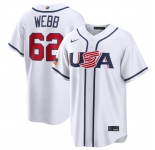 Men's USA Baseball #62 Logan Webb White 2026 World Baseball Classic Home Stadium Stitched Jersey