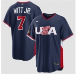 Men's USA Baseball #7 Bobby Witt Jr. Navy 2026 World Baseball Classic Road Stadium Stitched Jersey