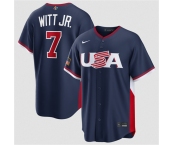 Men's USA Baseball #7 Bobby Witt Jr. Navy 2026 World Baseball Classic Road Stadium Stitched Jersey