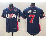Men's USA Baseball #7 Bobby Witt Jr. Navy 2026 World Baseball Classic United States 250th Anniversary Patch Road Stadium Stitched Jersey