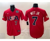 Men's USA Baseball #7 Bobby Witt Jr. Red 2026 World Baseball Classic United States 250th Anniversary Patch Stadium Stitched Jersey